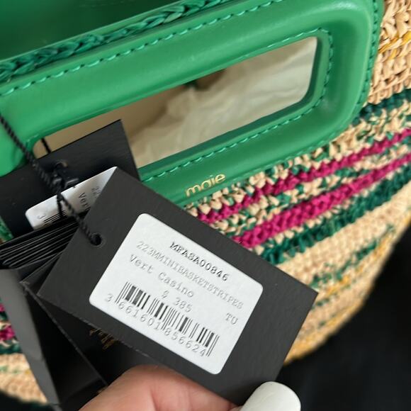 NWT $385 MAJE MEDIUM Vert Casino leather straw bag w/ strap and top handle - Picture 5 of 16
